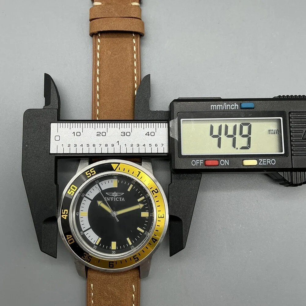 Invicta Specialty Mens Watch 45mm Black Dial Brown Leather 12846 New Battery